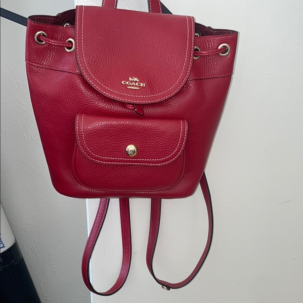 Coach Pennie Red Pebble Leather Mini Backpack, Like New